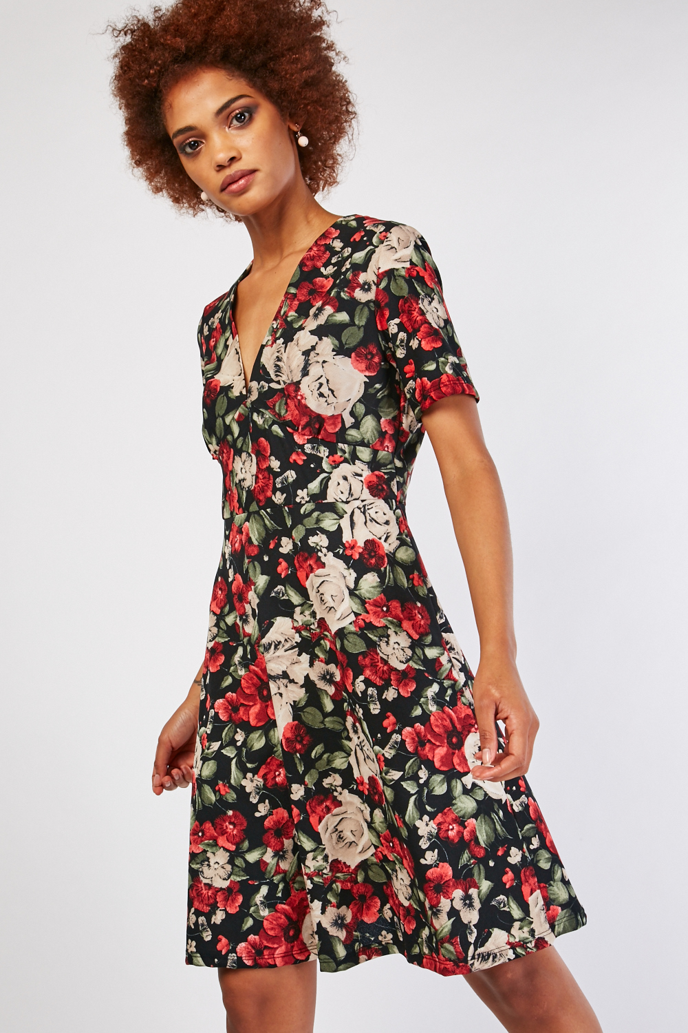 V-Neck Flower Print Dress - Just $7