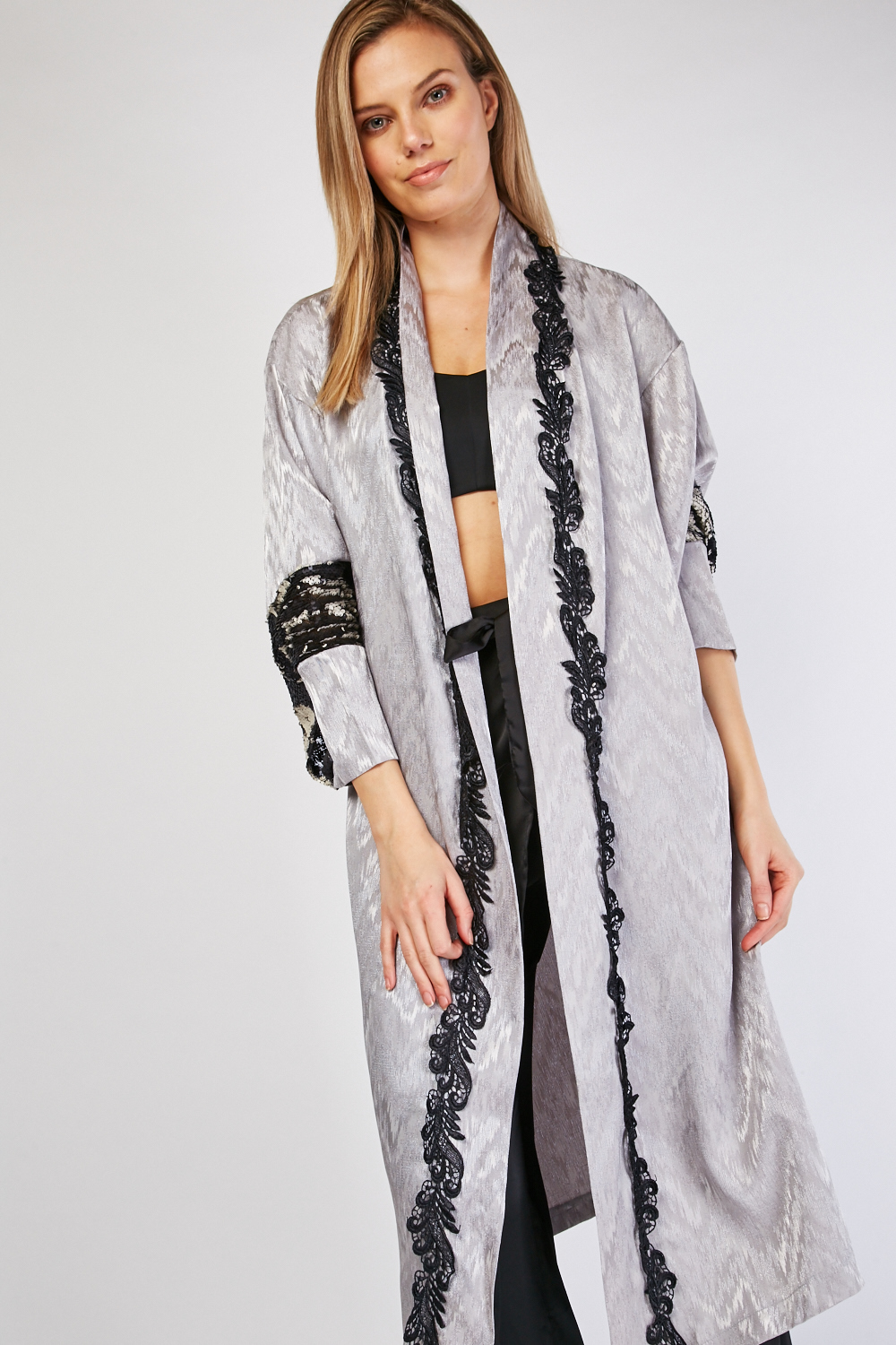 Sequin Sleeve Panel Long Line Kimono - Just $6