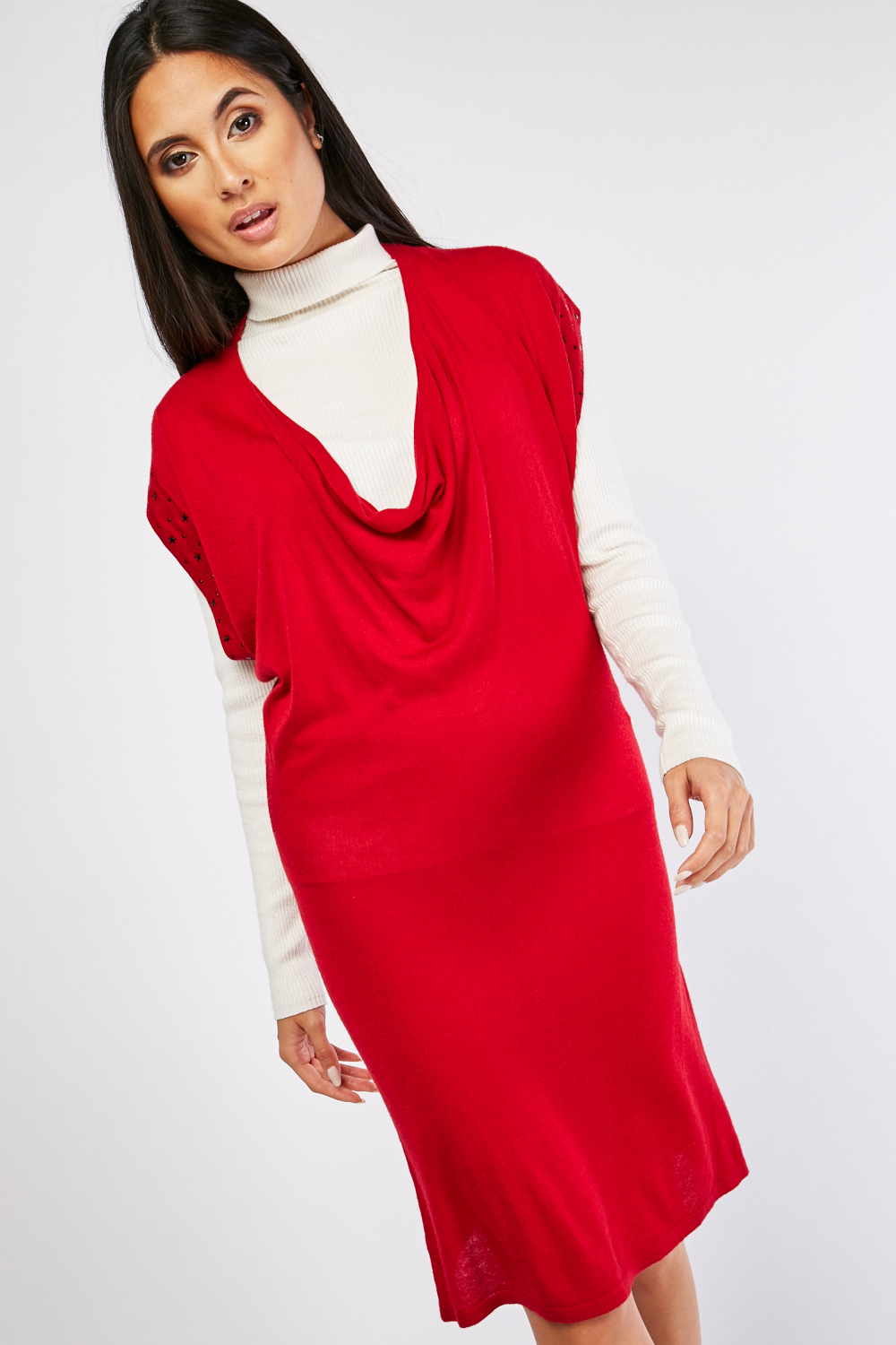 Cowl Neck Studded Knit Dress - Just $3