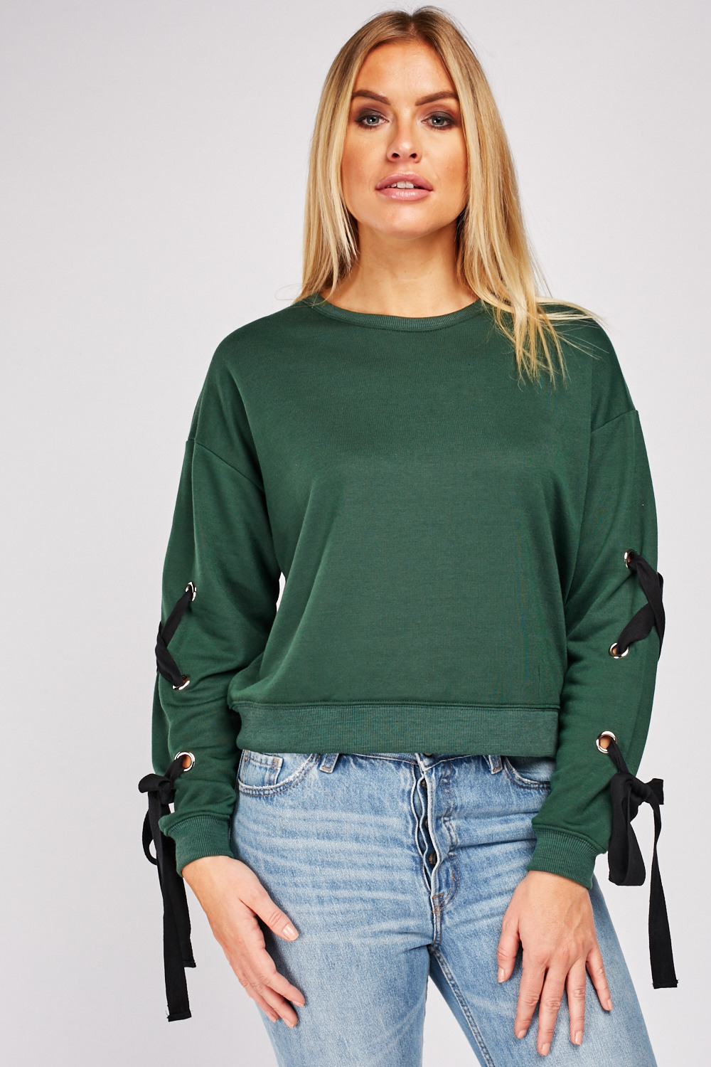 lace up sleeve sweatshirt