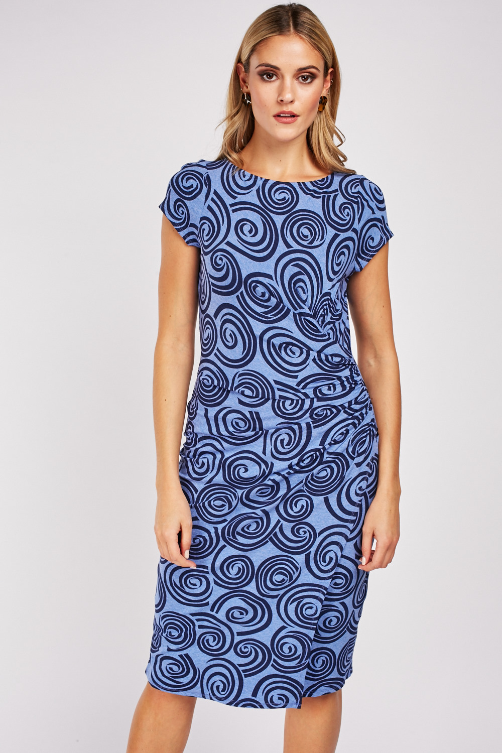 Swirl Pattern Ruched Midi Dress - Just $7