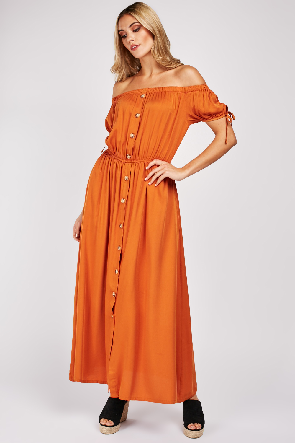 Tie Up Sleeve Off Shoulder Maxi Dress - Just $6