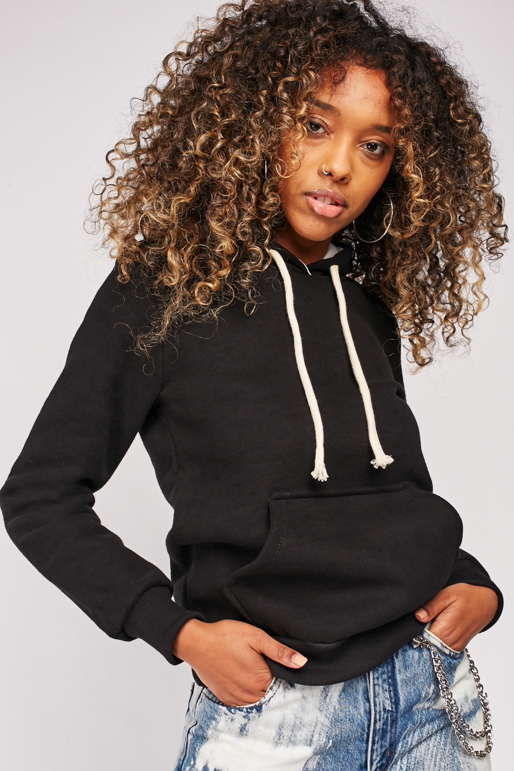 Pouch Pocket Front Black Hoodie - Just $7