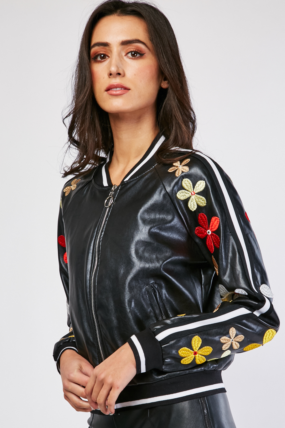 Faux Leather Embroidered Jacket - Just $7