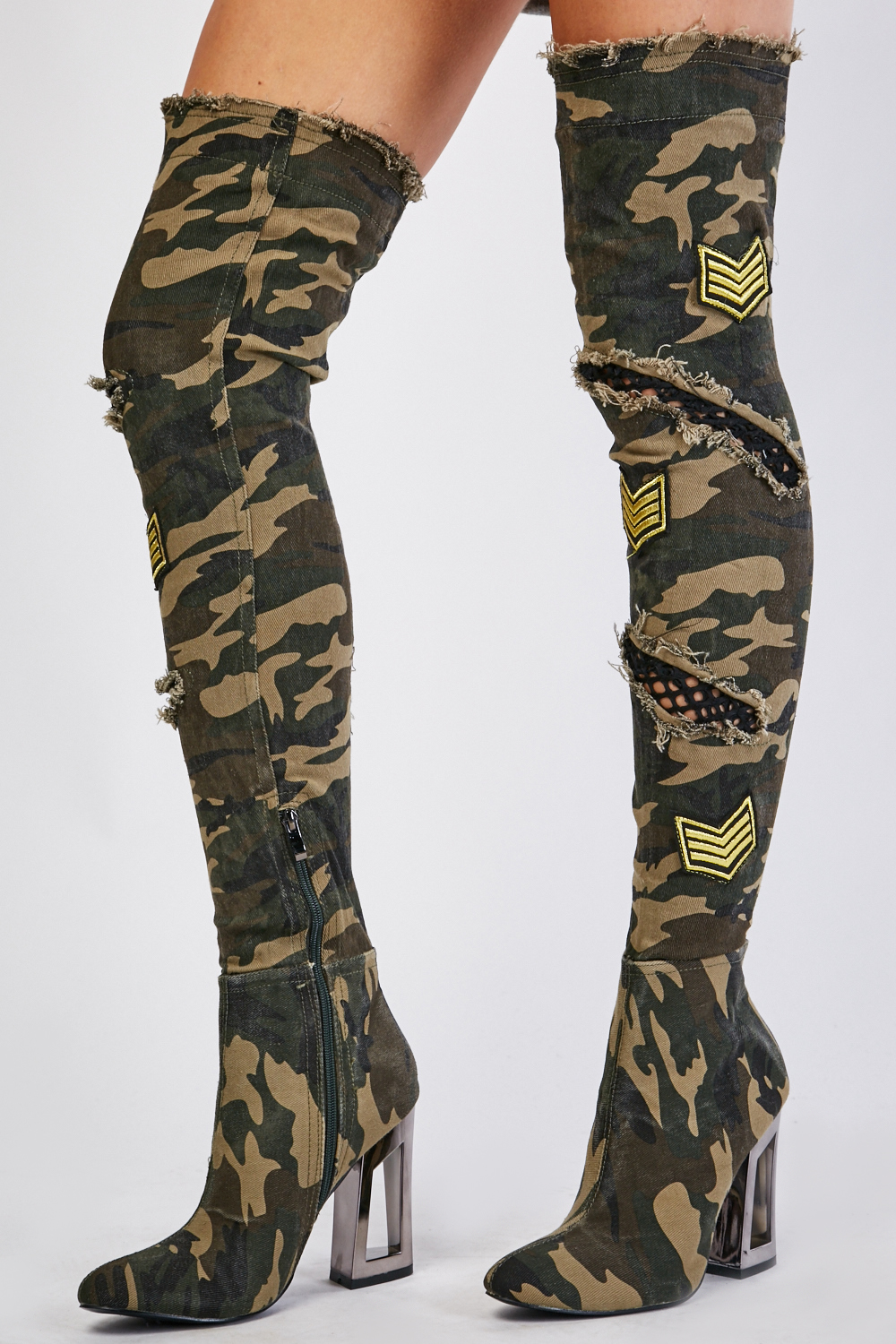 Camouflage Print Thigh High Boots Just 7