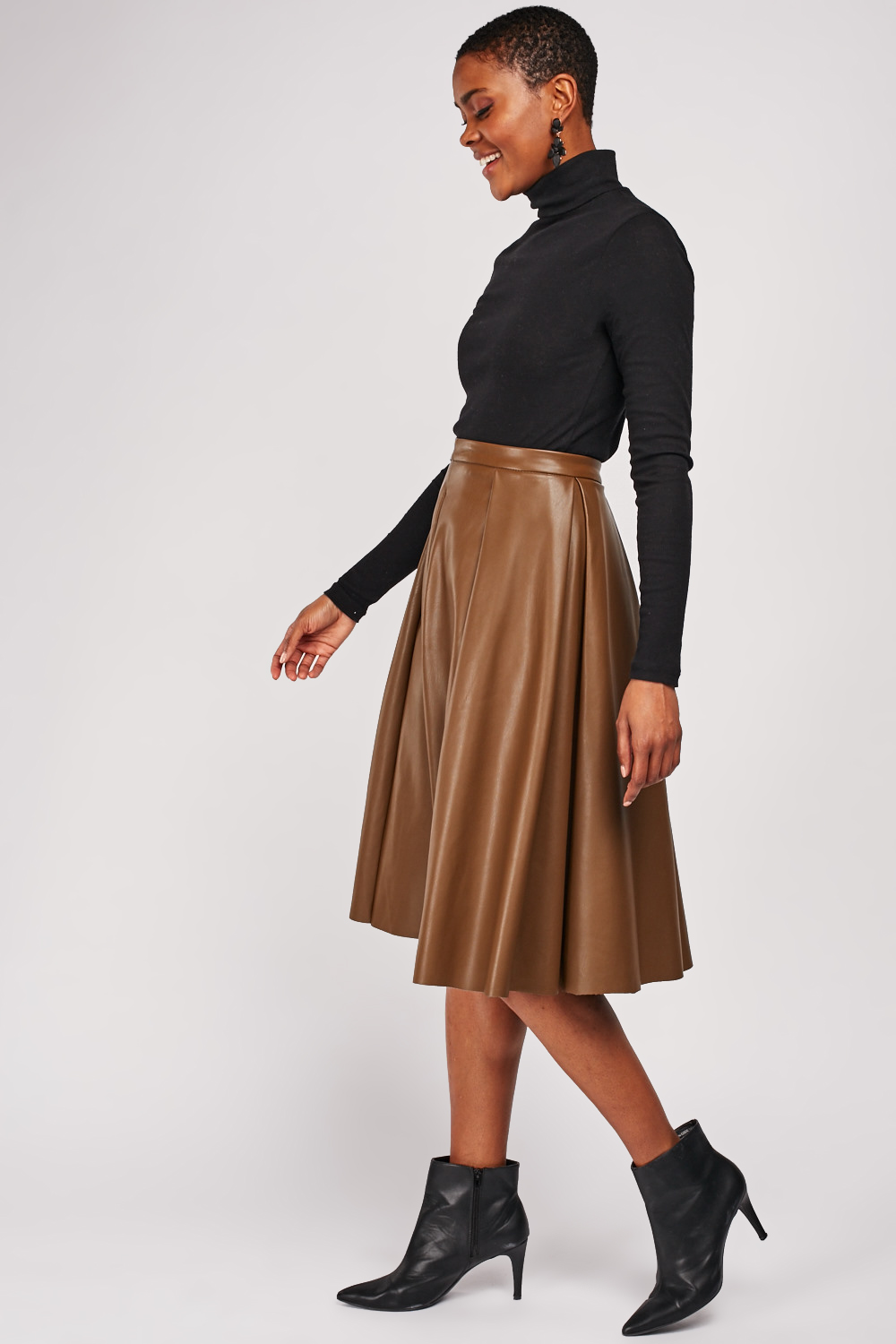Box Pleated Circular Leather Skirt - Just $7