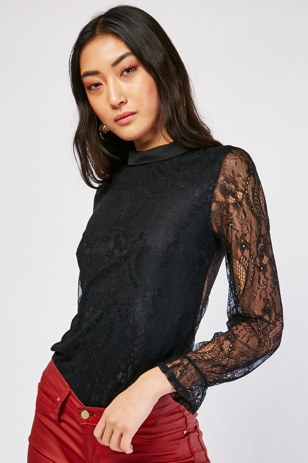 Lace Overlay Contrast Top - Just $3