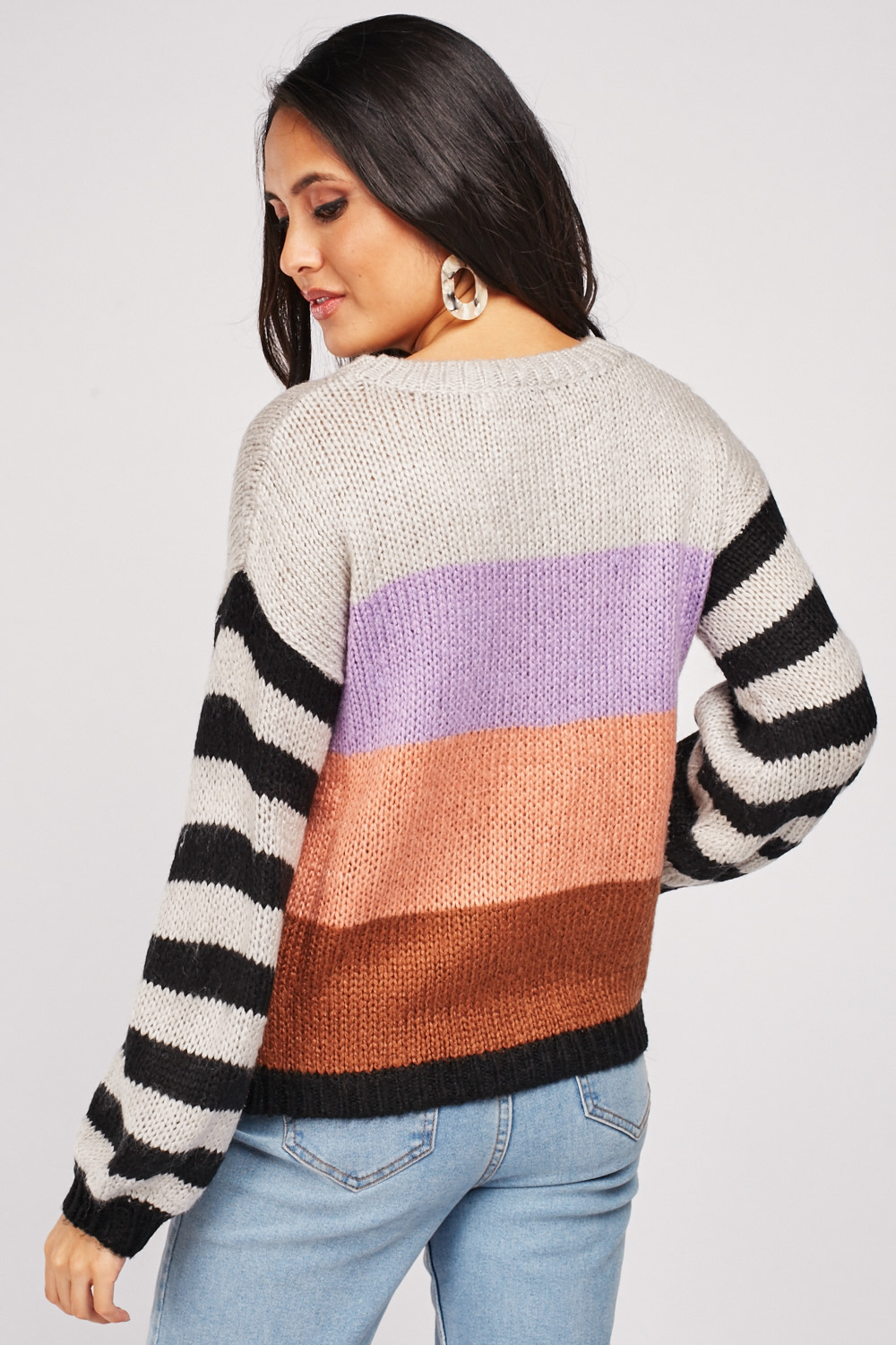 Colour Block Striped Knitted Jumper - Just $7