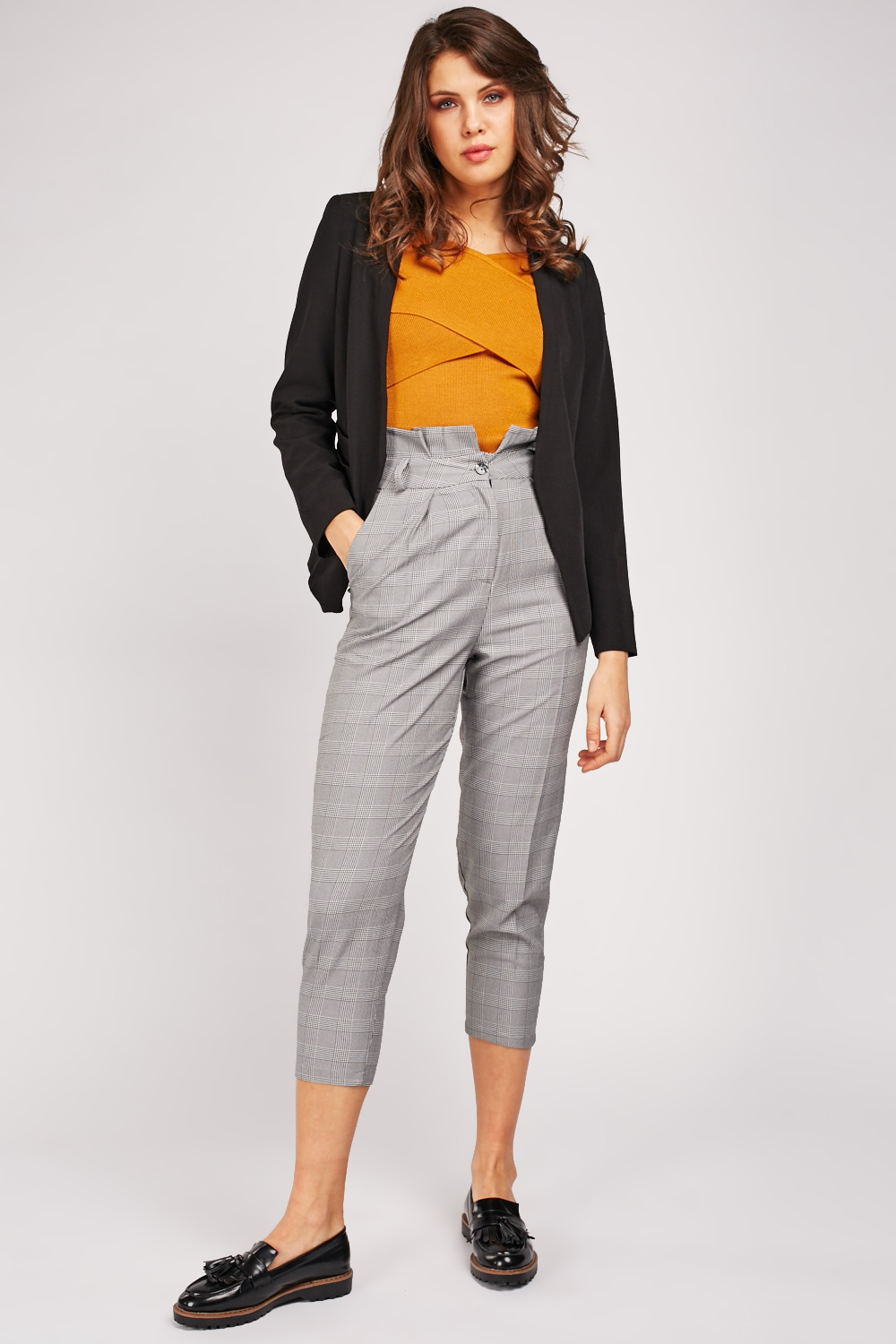 Grey Check Paperbag Trousers Factory Sale, UP TO 50% OFF | www 