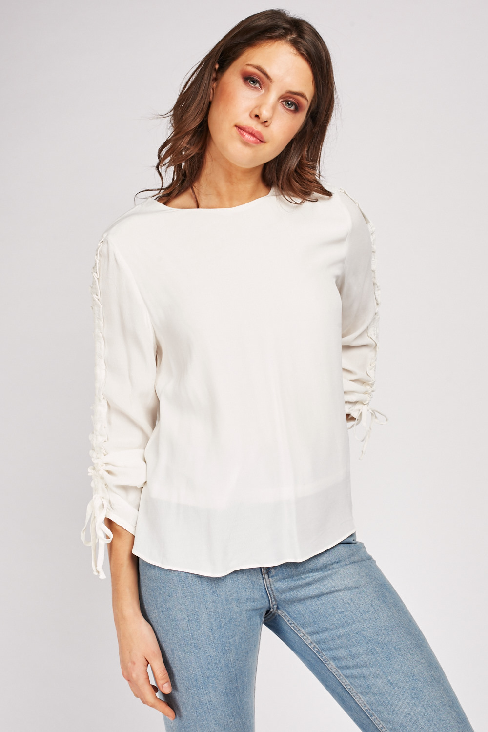Tie Up Ruched Sleeve Blouse - Just $3