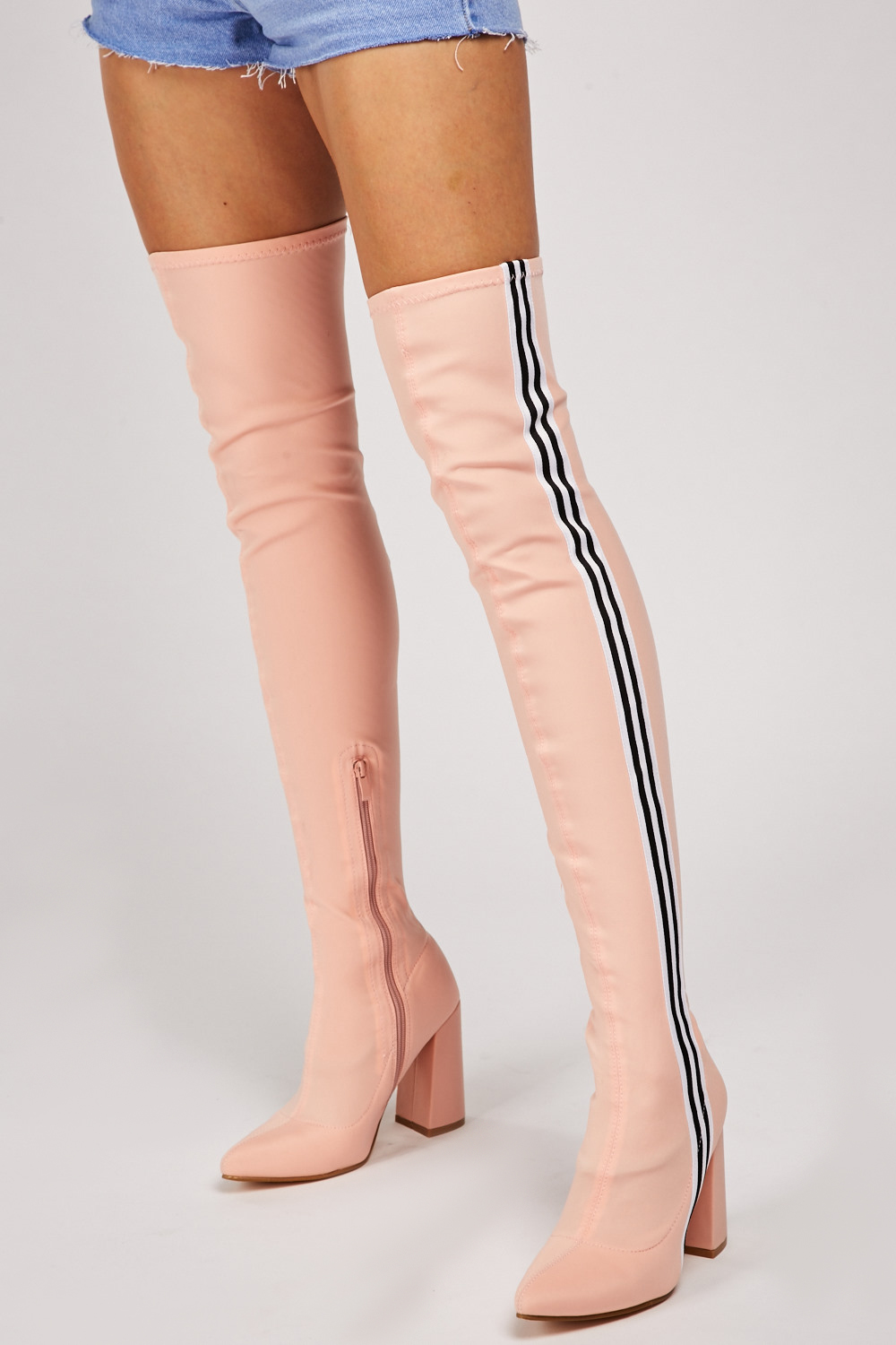 striped thigh high boots