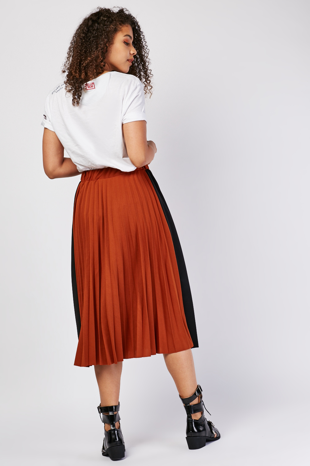 Contrast Panel Pleated Midi Skirt - Just $7