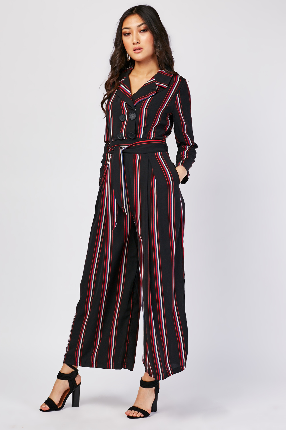 Double Breasted Striped Jumpsuit - Just $7