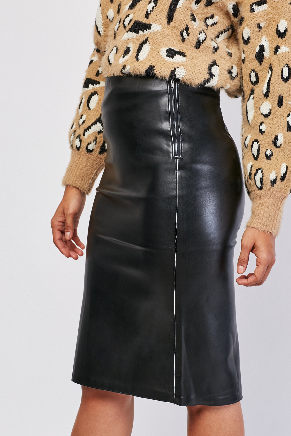 High Waist Midi Leather Skirt - Just $7