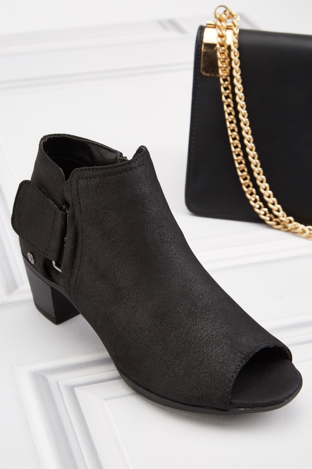 black open side ankle boots