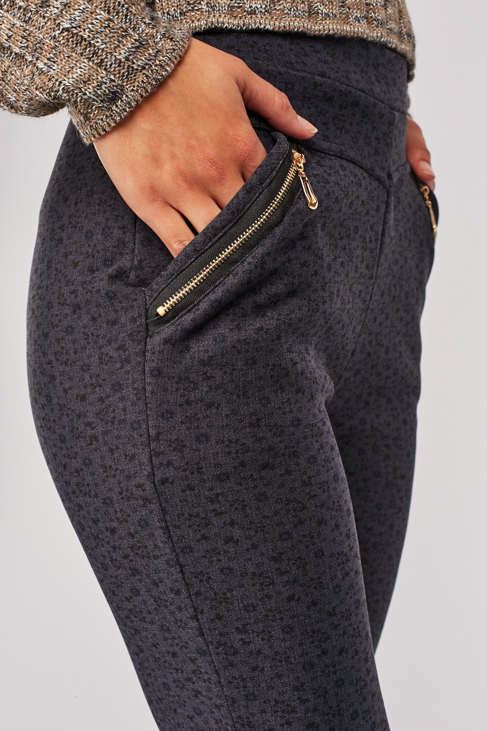 Zipper Trim Printed Trousers - Just $7