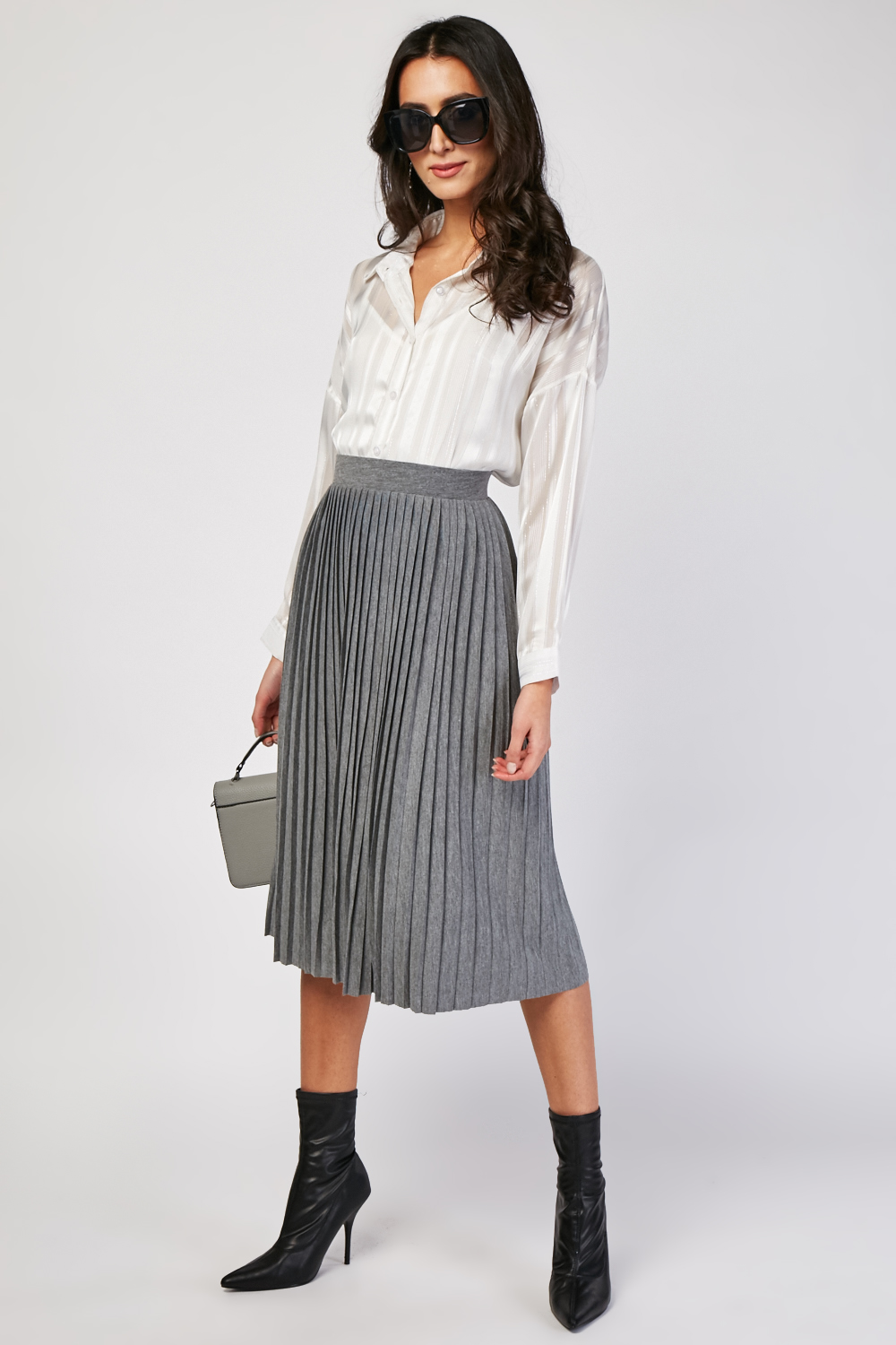 Grey Pleated Skirt Midi | vlr.eng.br