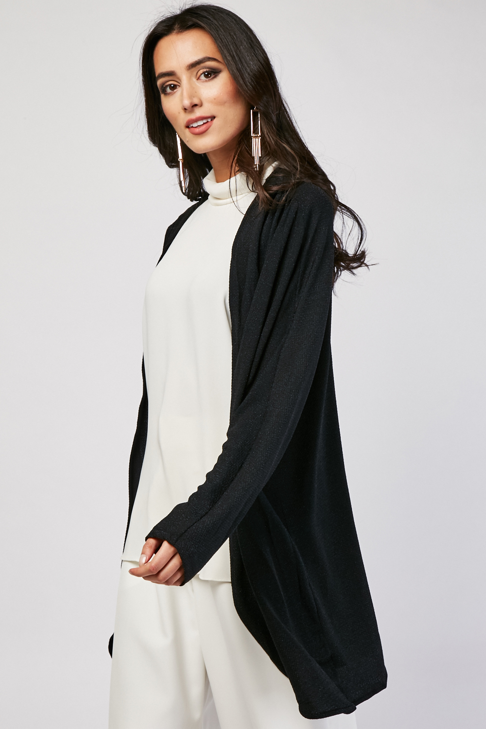Open Front Slouchy Lurex Cardigan - Black - Just $6