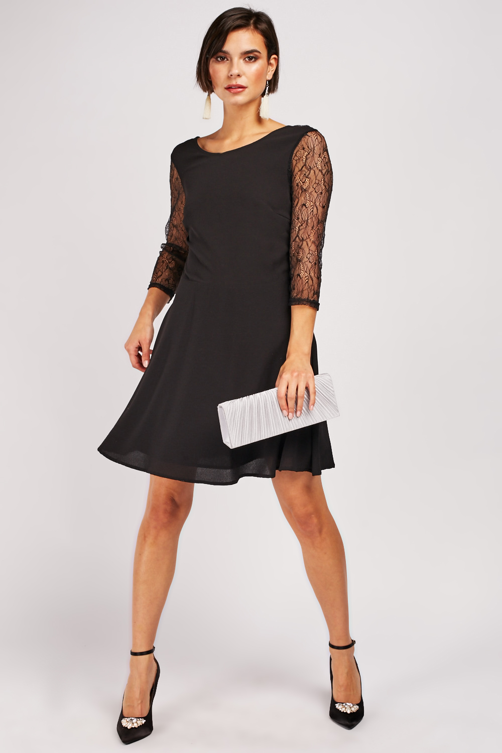 Sheer Lace Sleeve Mini Dress - Just $7