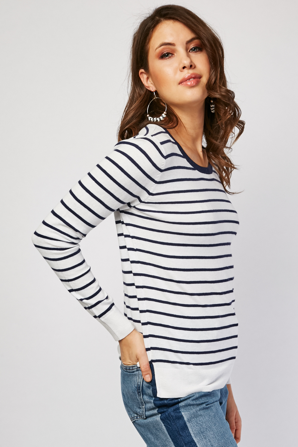 Crew Neck Striped Knit Top - Just $7