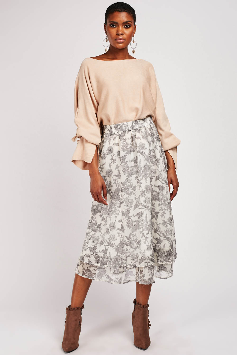 Floral Sheer Chiffon Midi Skirt - Just $7