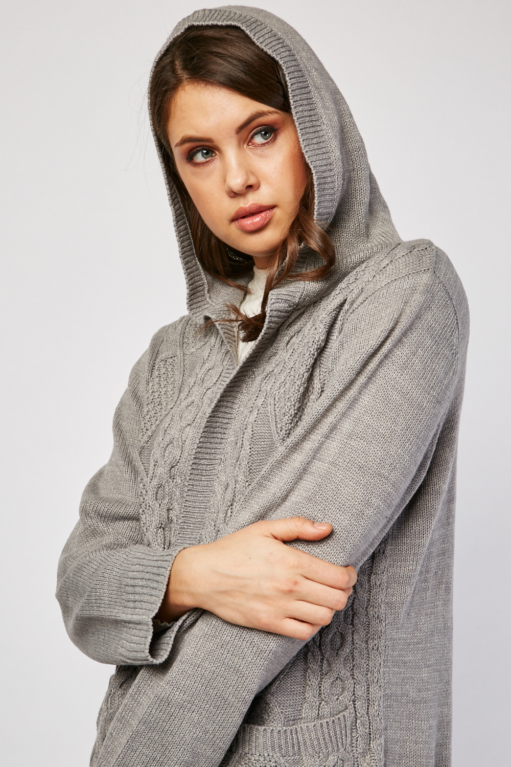 Hooded Cable Knit Cardigan - Just $7
