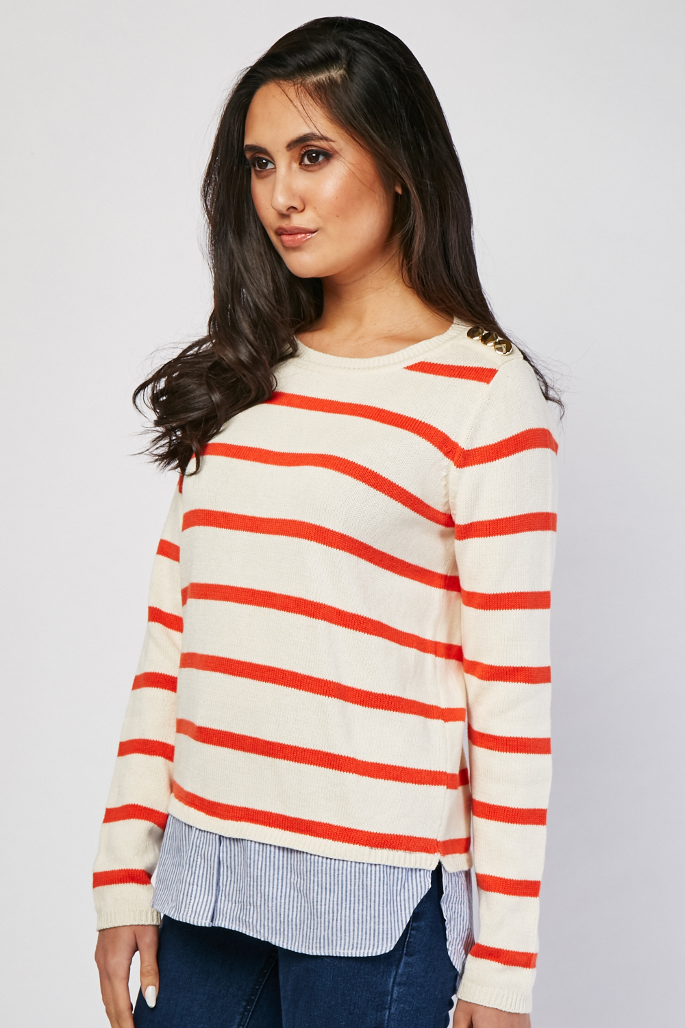 Striped Shirt Attached Hem Sweater - Just $7