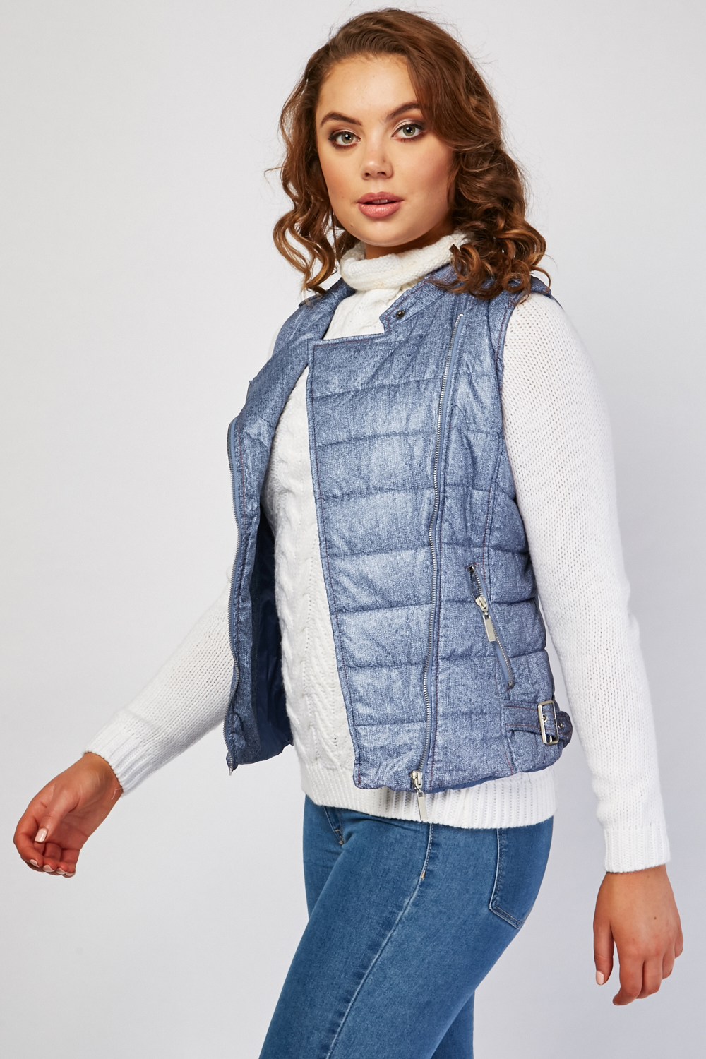 Denim Effect Quilted Gilet - Just $7