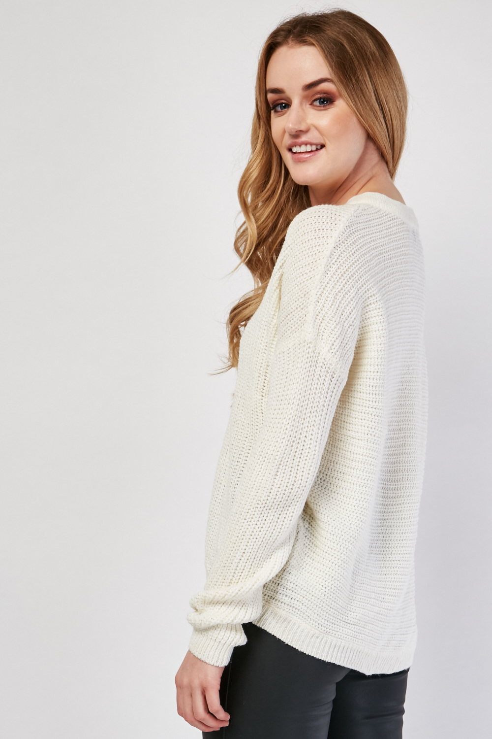 Lace Up Chunky Knit Jumper - Just $7