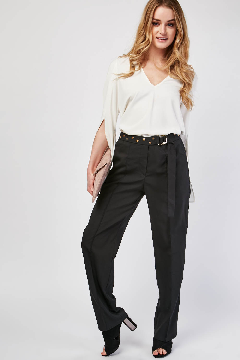 Studded D-Ring Belt Trousers - Just $7