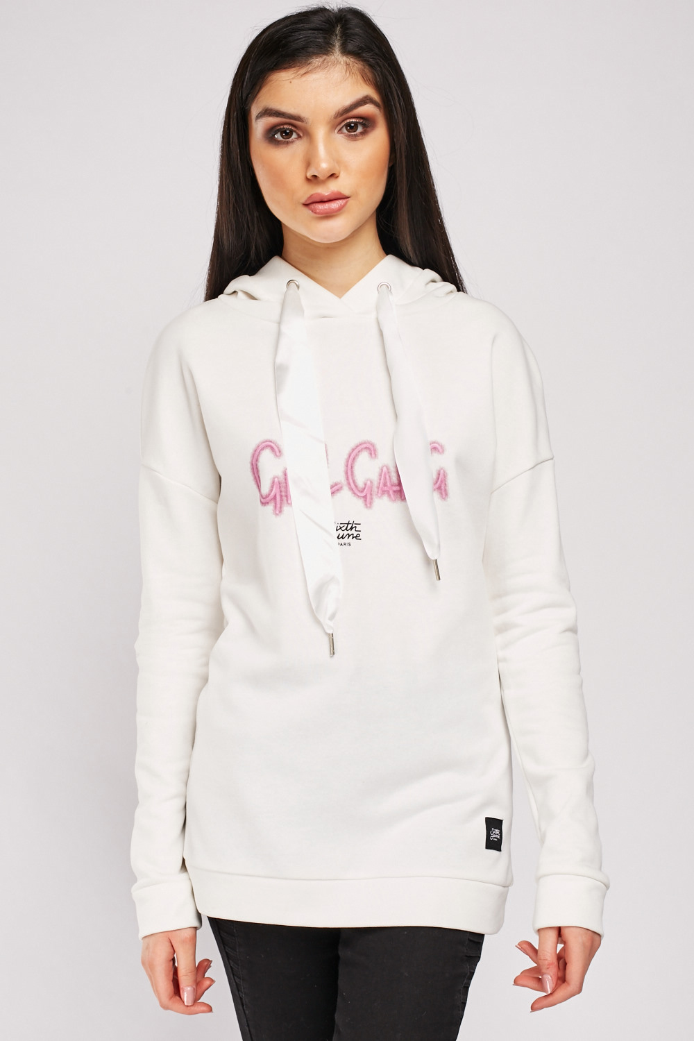 Graphic Printed Front Hoodie - White - Just $6
