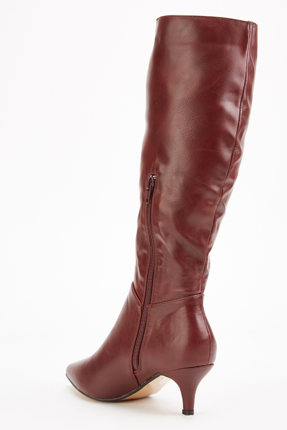 brown kitten heel knee high boots