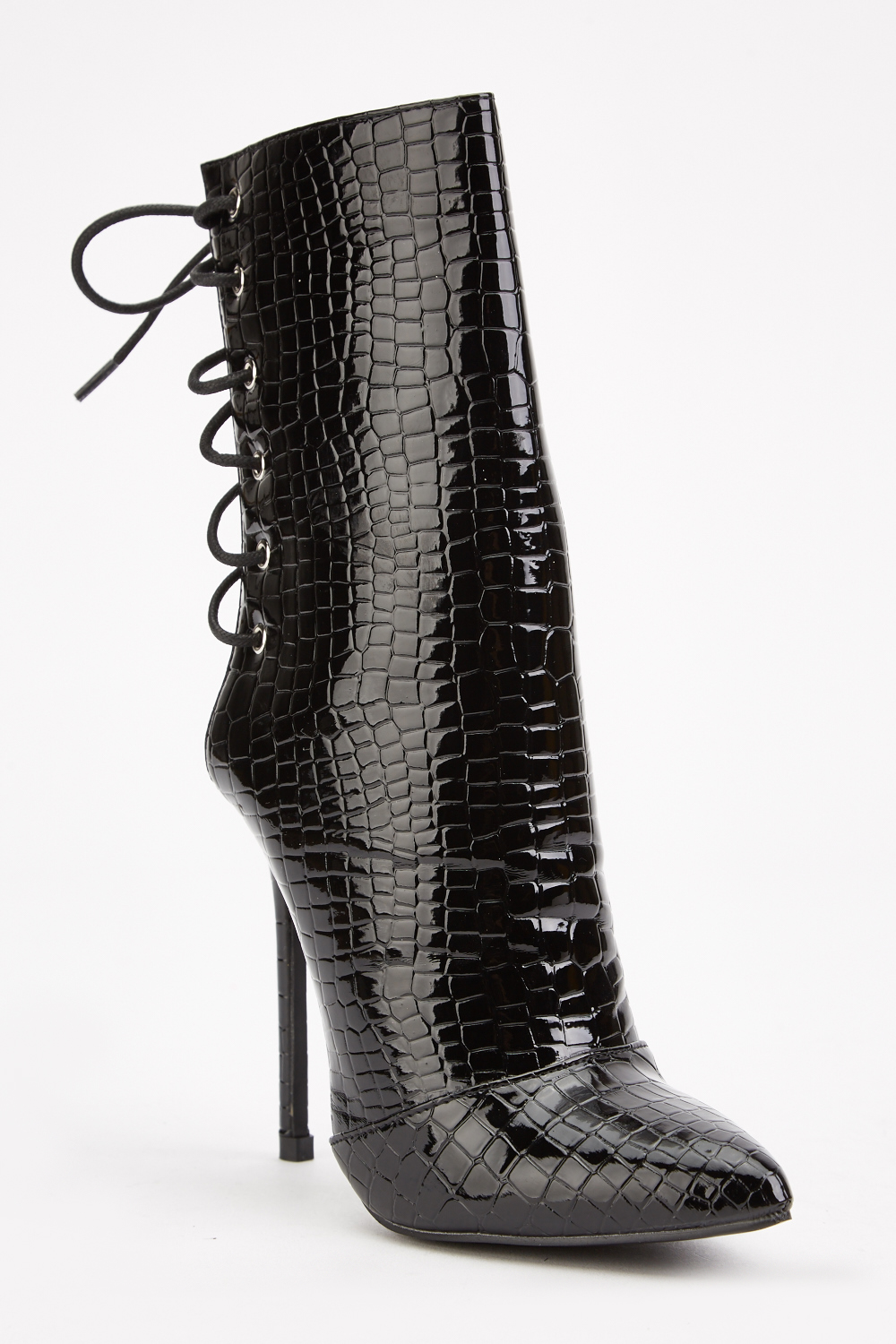 Download Mock Croc Lace Up Back Boots - Just $7