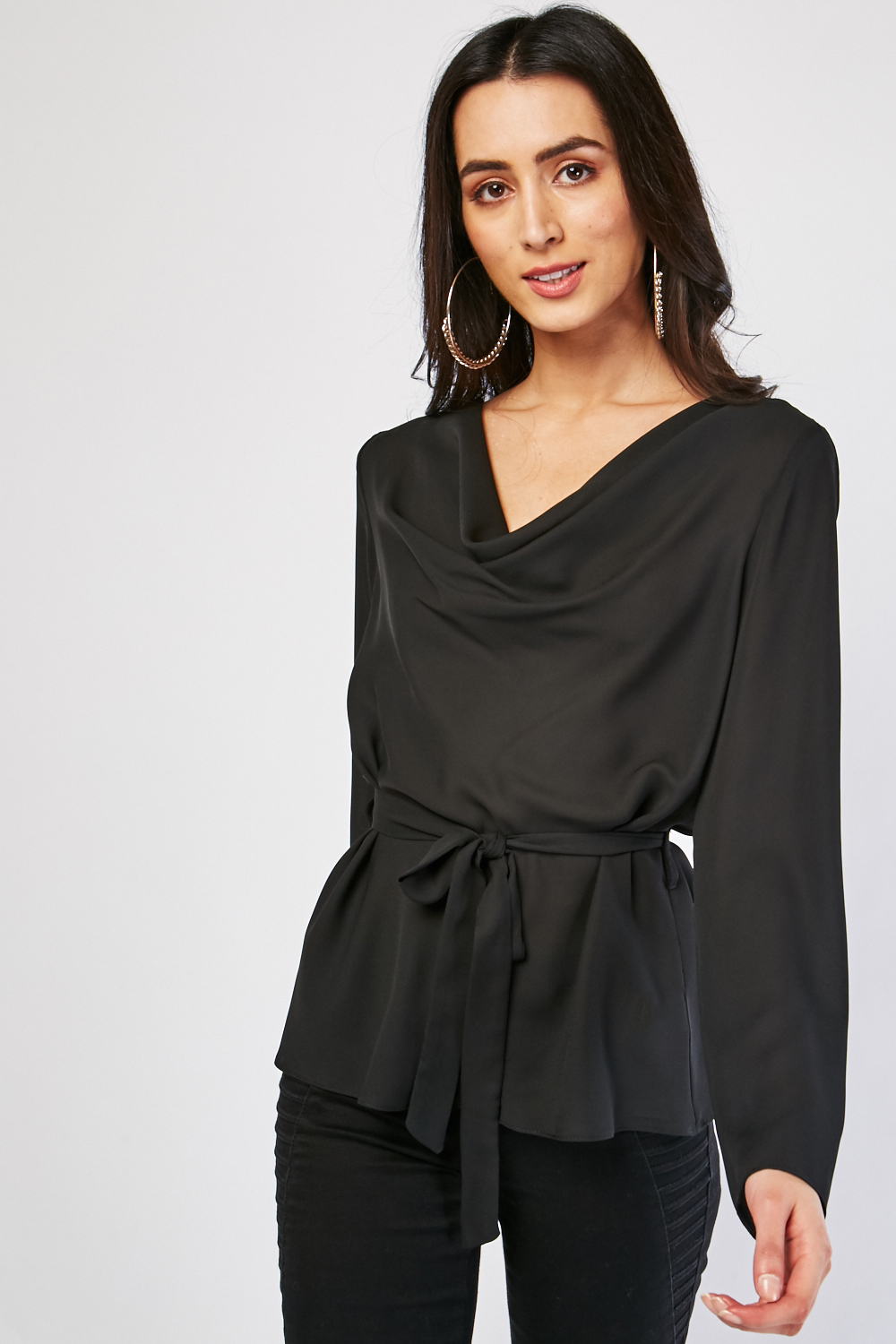 Belted Draped Sheer Blouse - Just $7