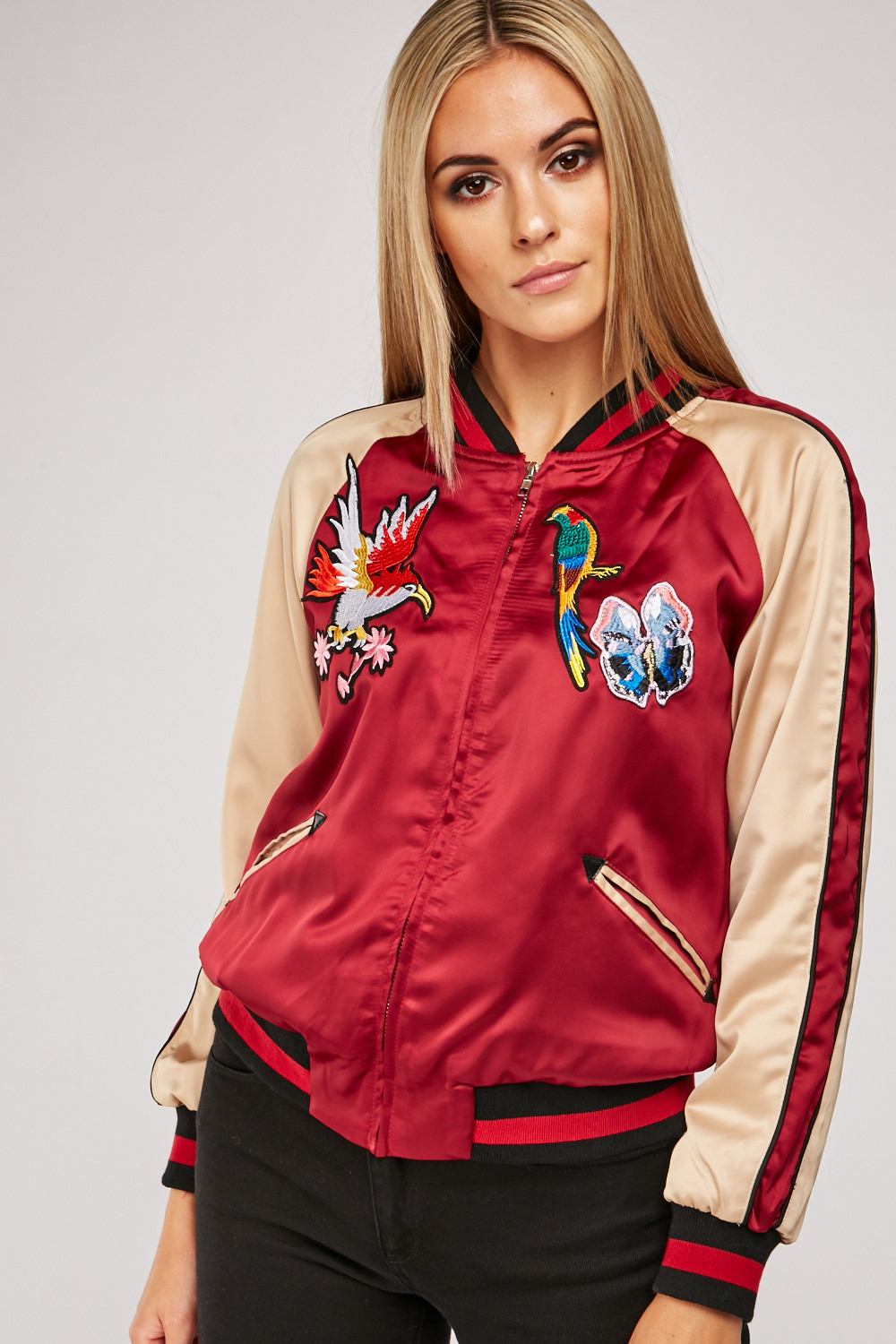 Embroidered Bird Applique Sateen Jacket - Just $7