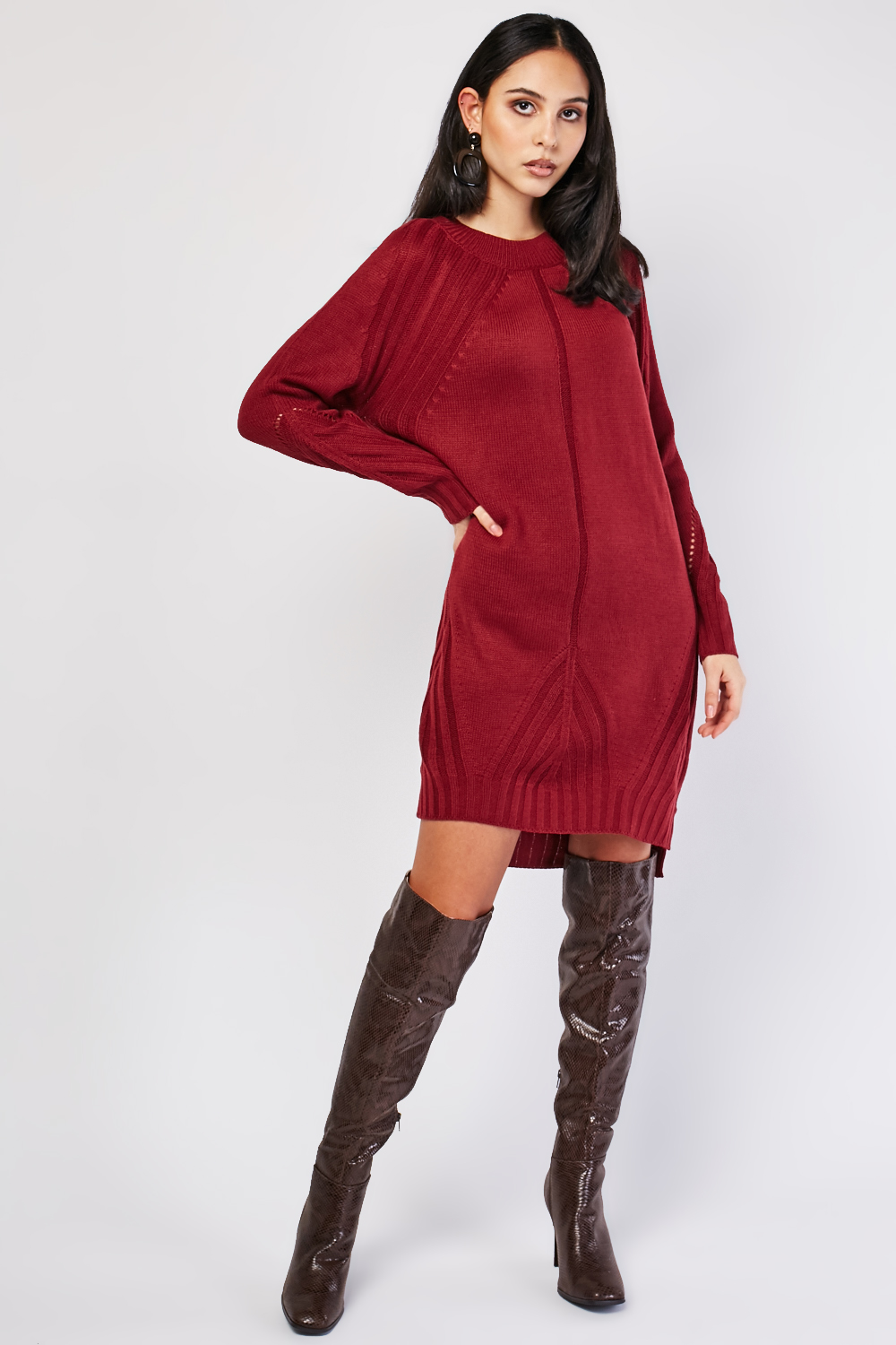 red knitted jumper dress