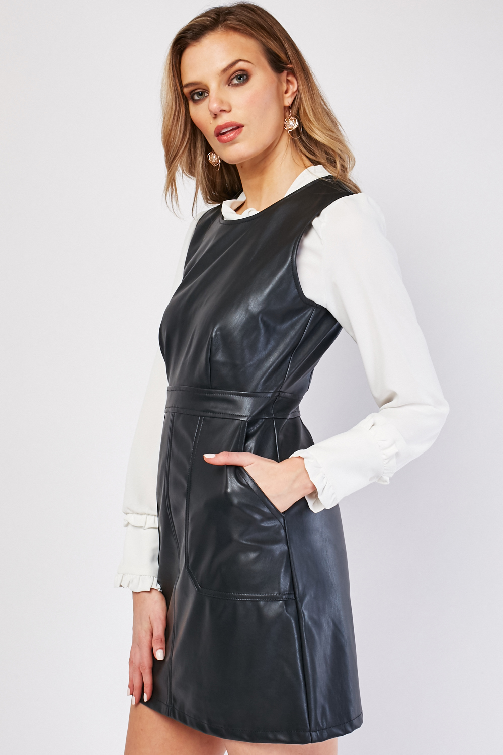 Sleeveless Mini Faux Leather Dress - Black - Just $6