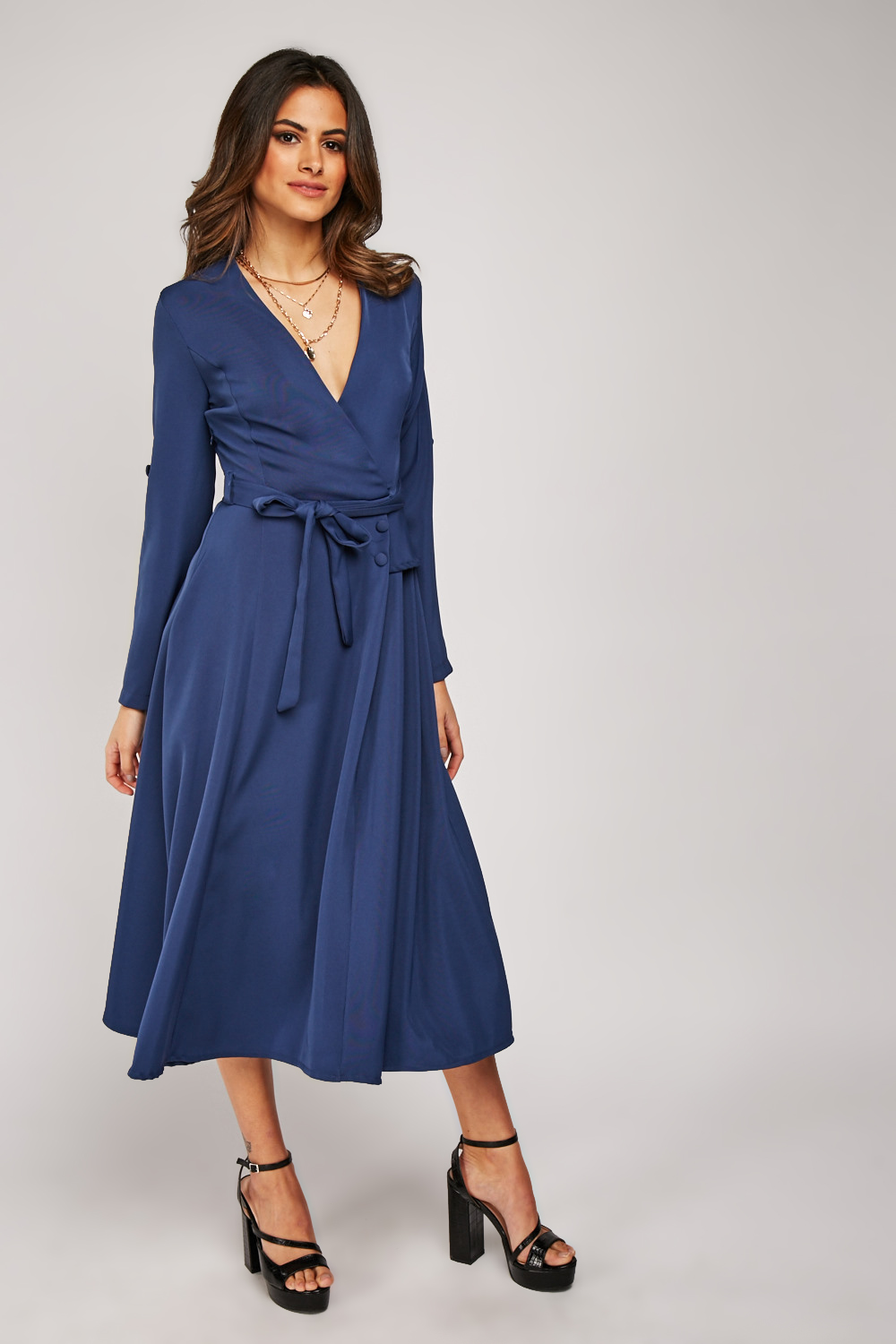 Belted Midi Flared Wrap Dress - Just $7