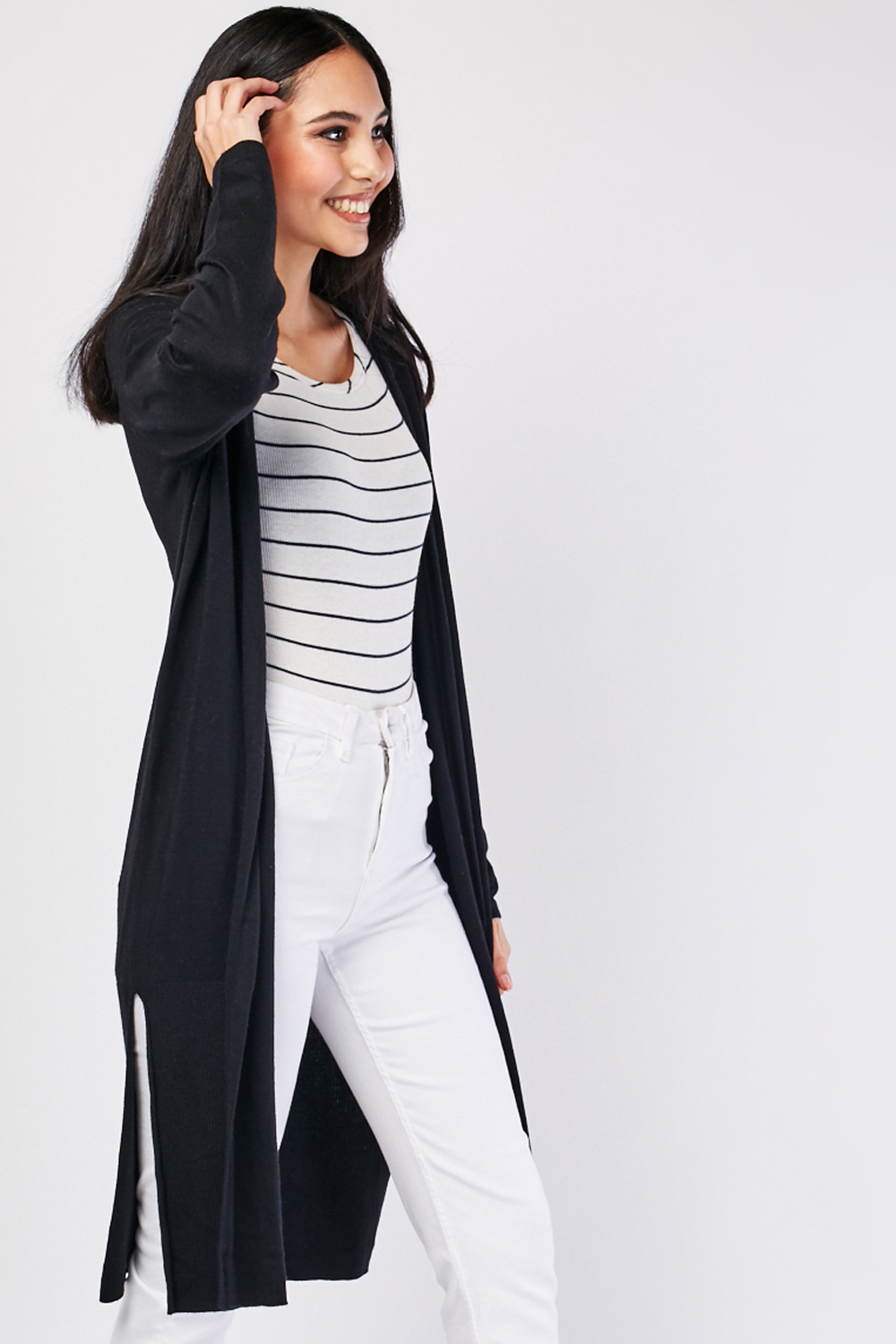 Long Cardigan With Side Slit - Just $7