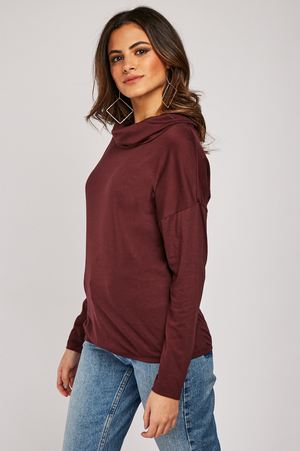 Slouchy Neck Plain Top - Just $7